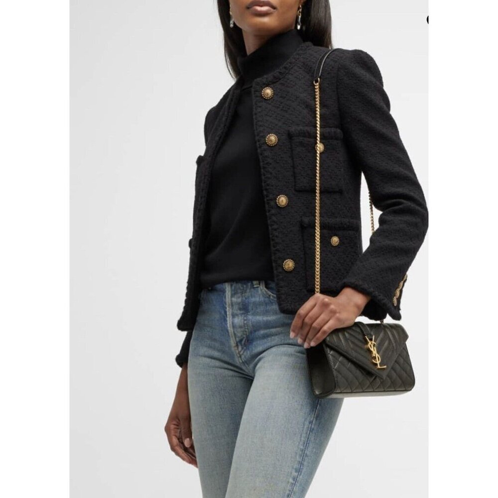 AUTHENTIC YSL SAINT LAURANT ENVELOPE SMALL IN QUILTED GRAIN EMBOSSED LEATHER - Picture 3 of 12